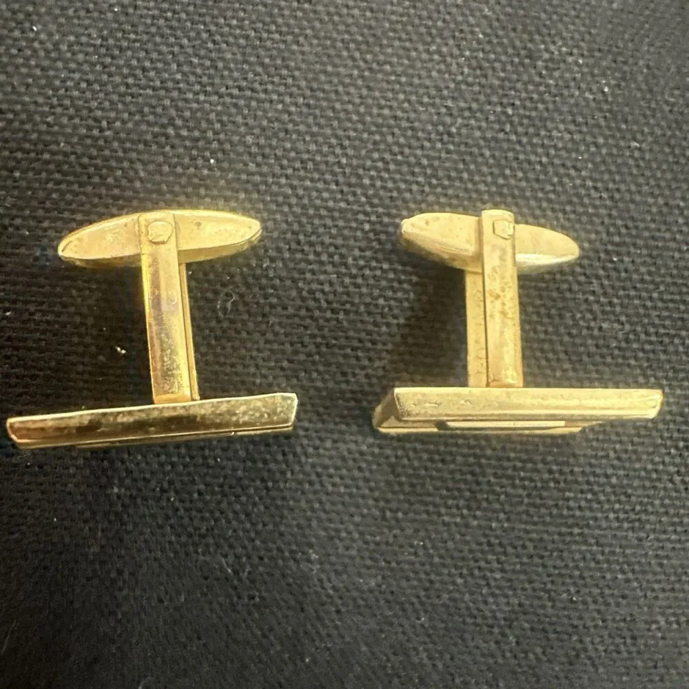 Vintage Foster Rectangular Gold Filled  Cufflinks and Tie Pin in Original Box